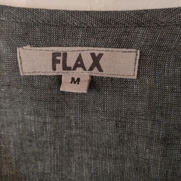 Flax Women's Size Medium 100% Linen Button Down Long Sleeve Oversized Green Top - Picture 8 of 11